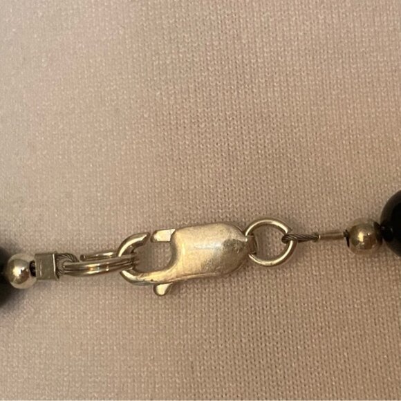 NECKLACE JET BLACK BEADS 925 STERLING SILVER CLASP 17” CHOKER - Picture 10 of 11